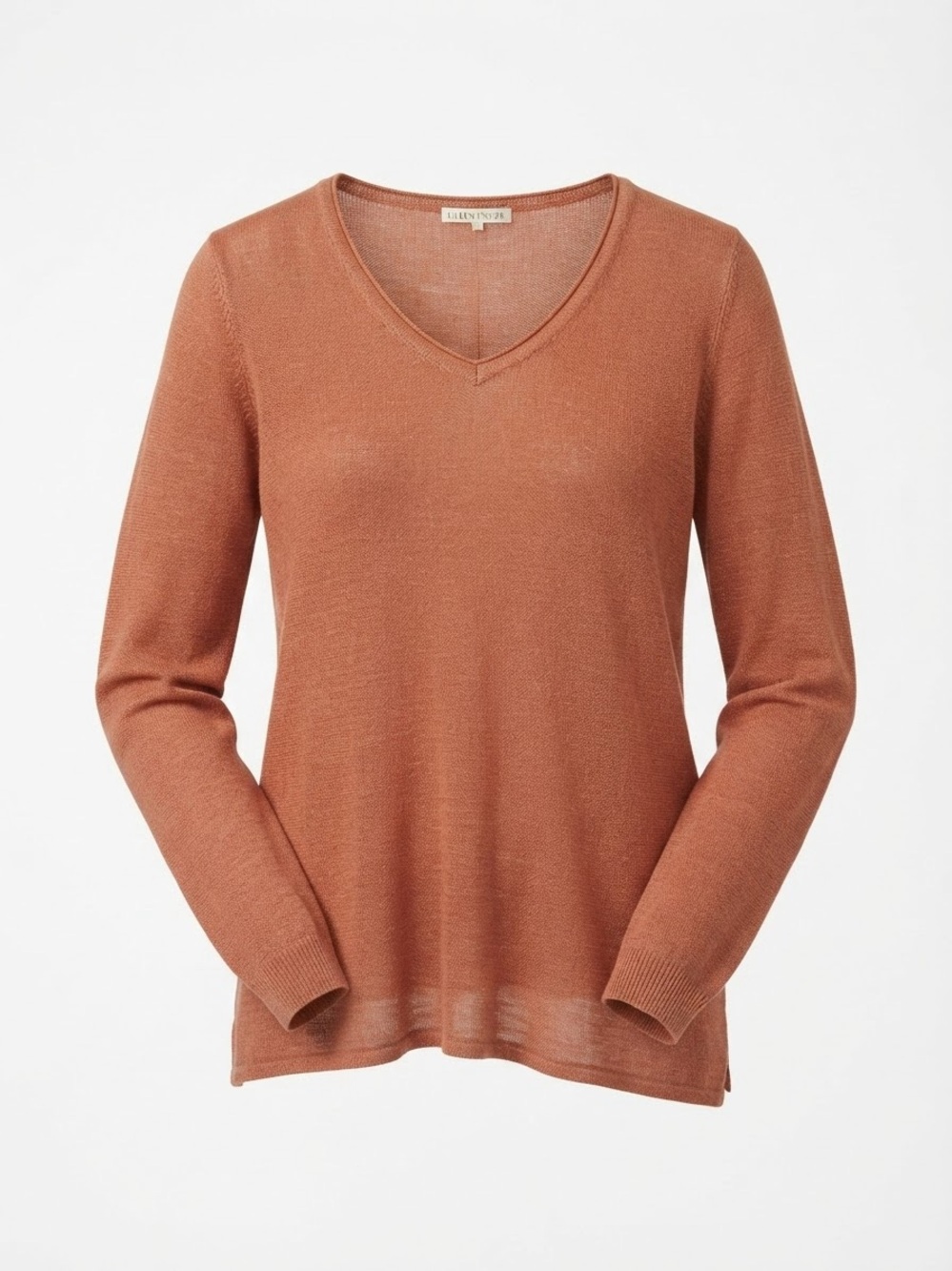 Eileen Fisher Terracotta Open Knit Linen Blend V-Neck Lightweight Sweater S